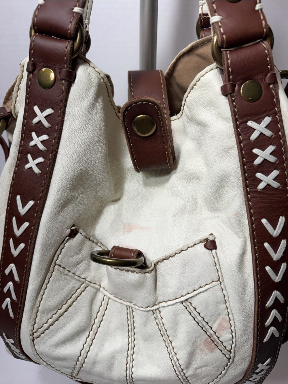 LUCKY BRAND NWT 1968 ITALIAN LEATHER TOTE MESSENGER BAG CALL OUTS IN PHOTOS $249 - Picture 4 of 7